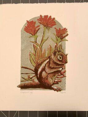 Maui Jim Chipmunk Signed and Numbered by Austine Wood-Comarow 6 of 8 Woodcut